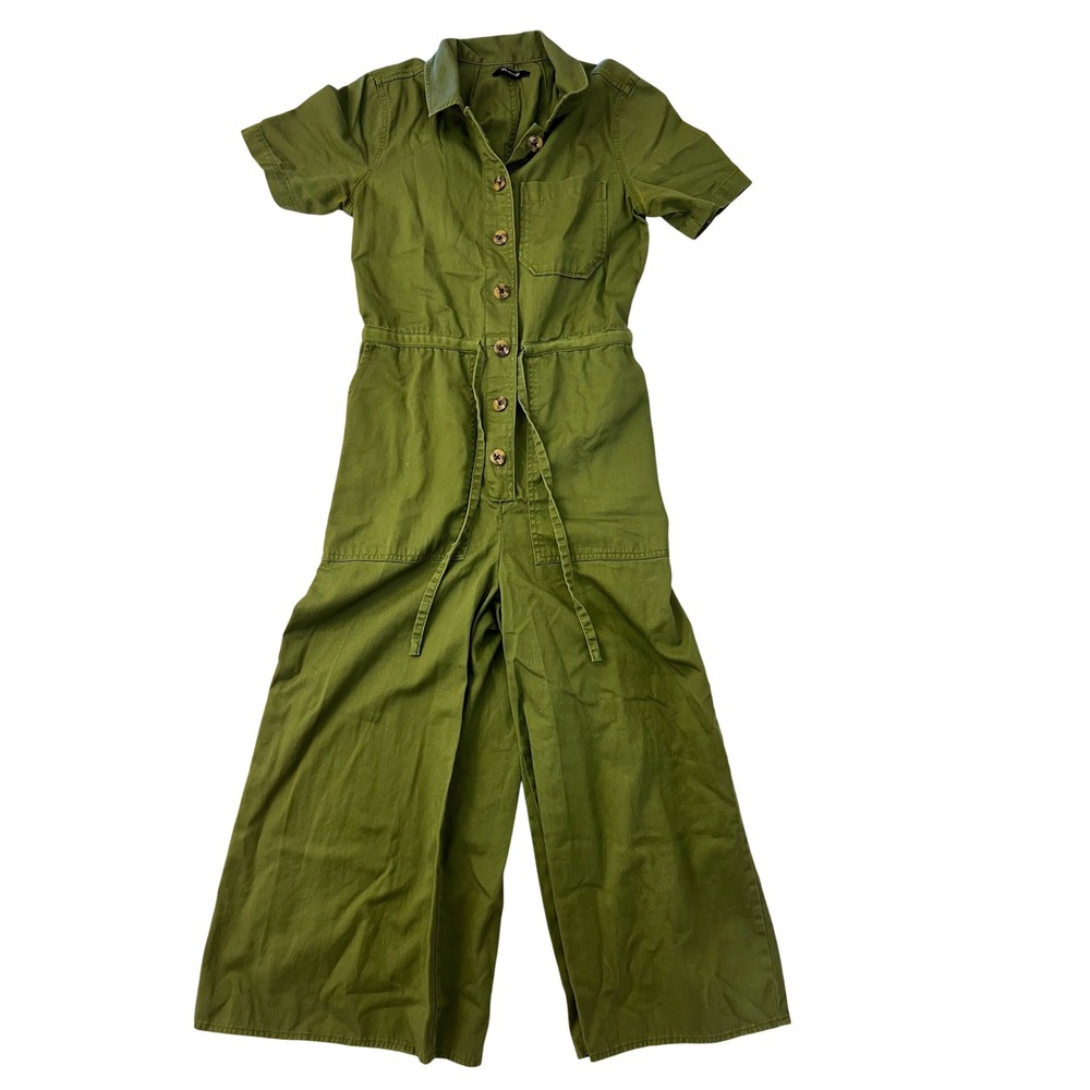 Madewell Olive Green Utility Jumpsuit Short Sleeve Wide Leg G7789 Size 2